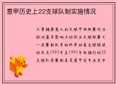 意甲历史上22支球队制实施情况