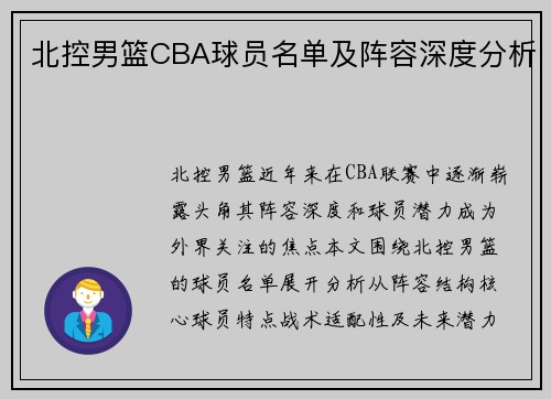北控男篮CBA球员名单及阵容深度分析