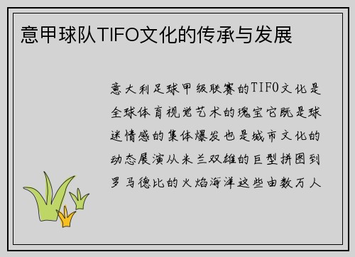 意甲球队TIFO文化的传承与发展